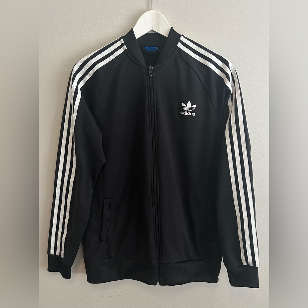 adidas Black Track Jacket with White Stripes